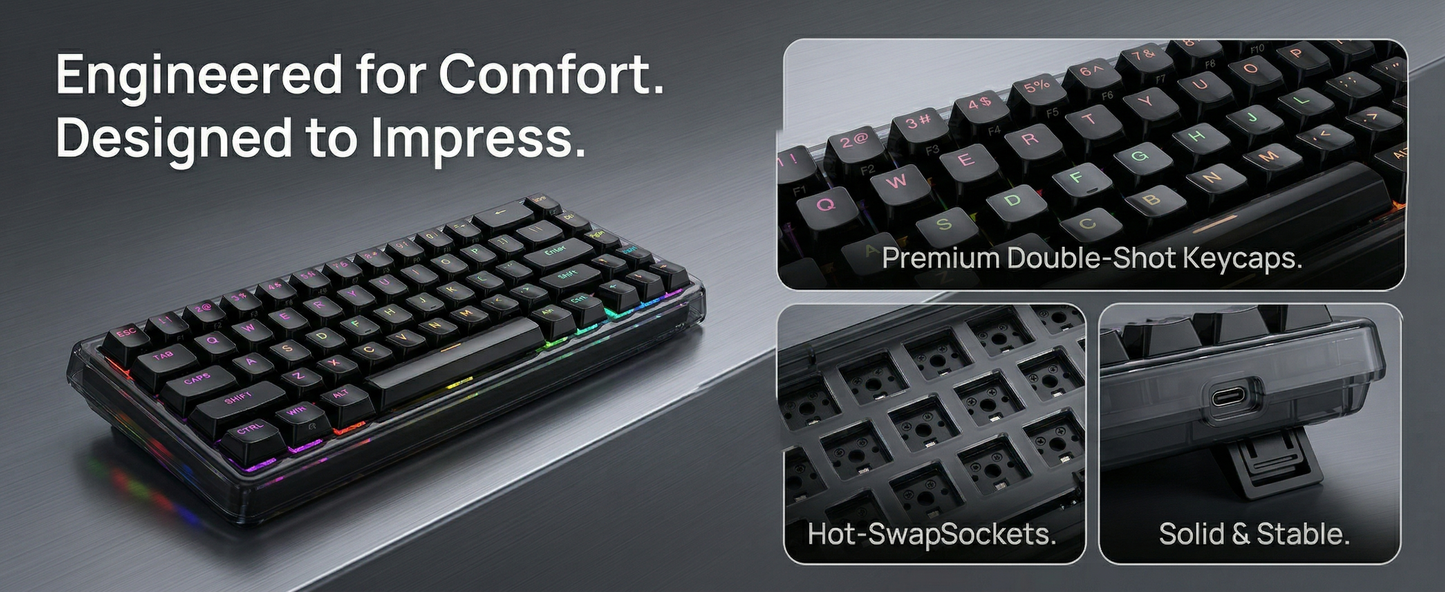 Ainbell Base68 Mechanical Keyboard | Black Mirror DIY Customizable, High Appearance, Hot-Swappable RGB Gaming Keyboard