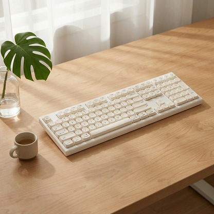 Strolling Cat Z108 Custom Mechanical Keyboard Wired/Wireless Bluetooth, Silent & Creamy Typing Sound, Cute Design for Office Ladies