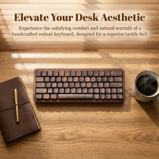 Premium Walnut Wood 64-Key GH60% Mechanical Keyboard | Tri-Mode, RGB, Wood-Grain Keycaps for Gaming & Work