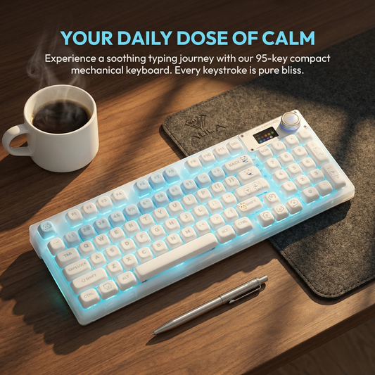 AULA F98 Pro V3 Transparent Custom Mechanical Keyboard, Tri-Mode Wireless Bluetooth, LED Screen & Knob, Mahjong Sound Typing