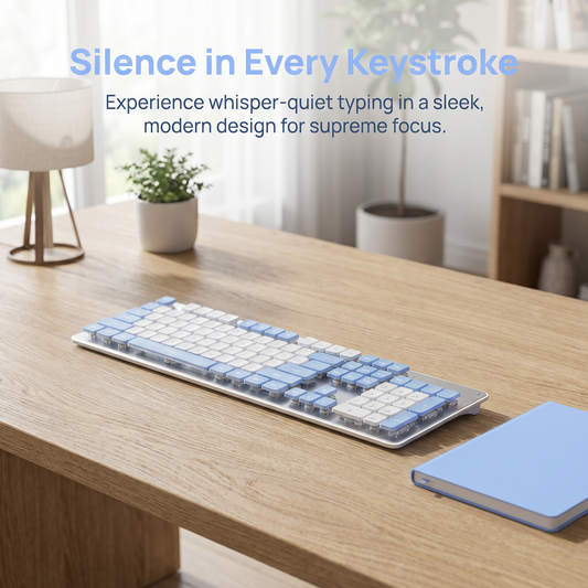 Blue-White Low-Profile Silent Keyboard with White Backlight